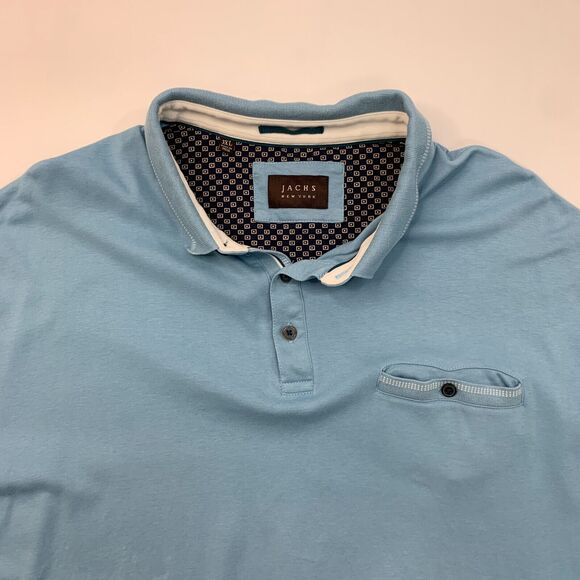 Jachs New York Polo Shirt Mens 3XL Copen Blue Cotton Three Button Short Sleeve - Picture 3 of 11